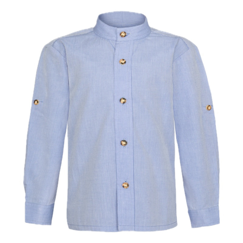 Kinder Trachtenhemd Blau mit Stehkragen