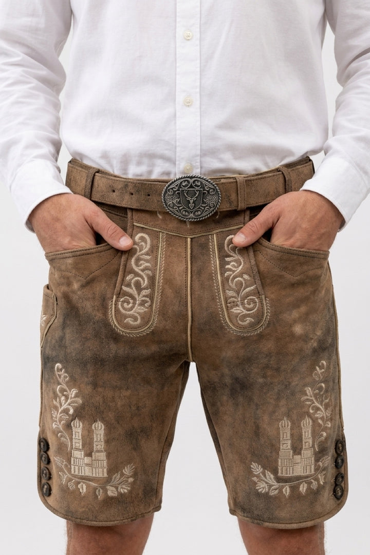 Lederhose Liga di Bavaria Luxury Collection "Daheim in München" Camel TD01
