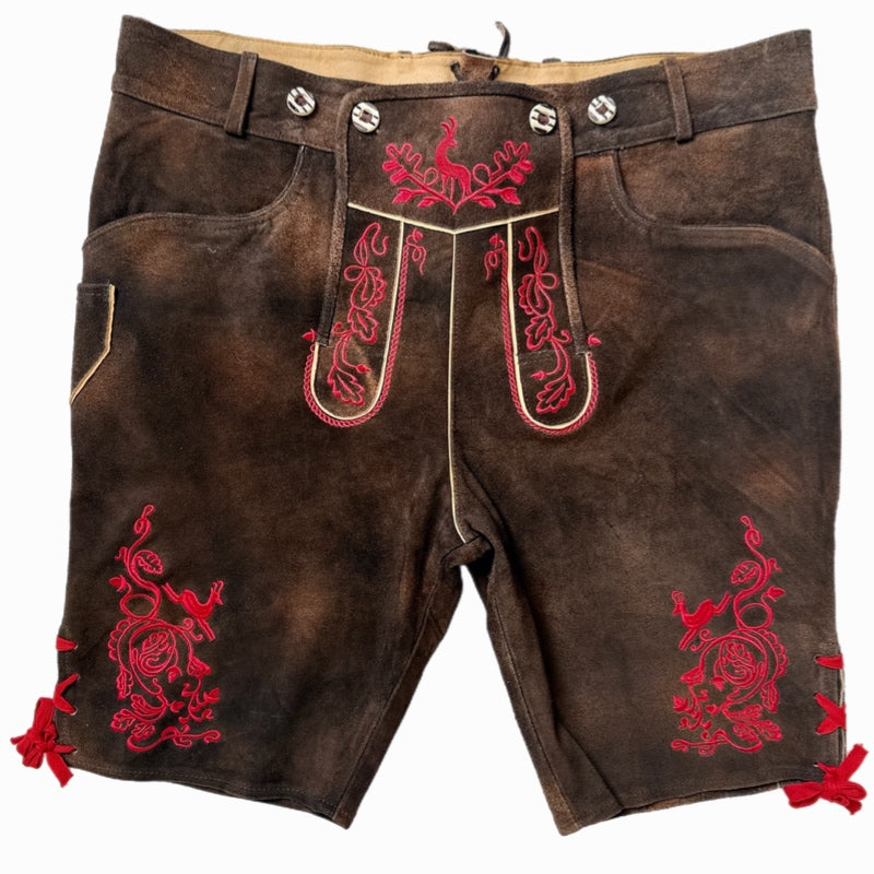 Lederhose Hirsch Royal Rot Mokka