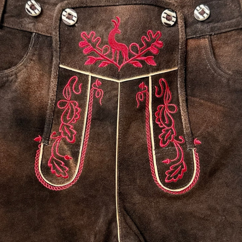 Lederhose Hirsch Royal Rot Mokka