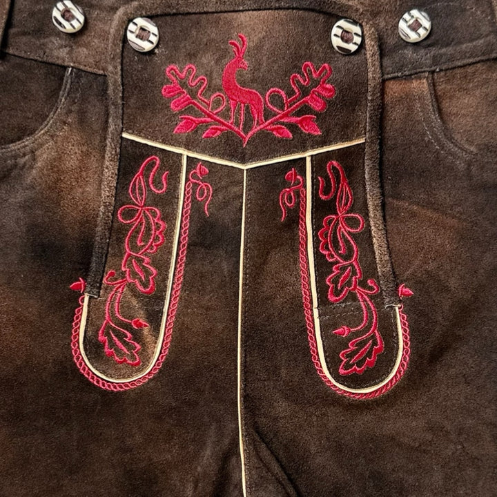 Lederhose Hirsch Royal Rot Mokka