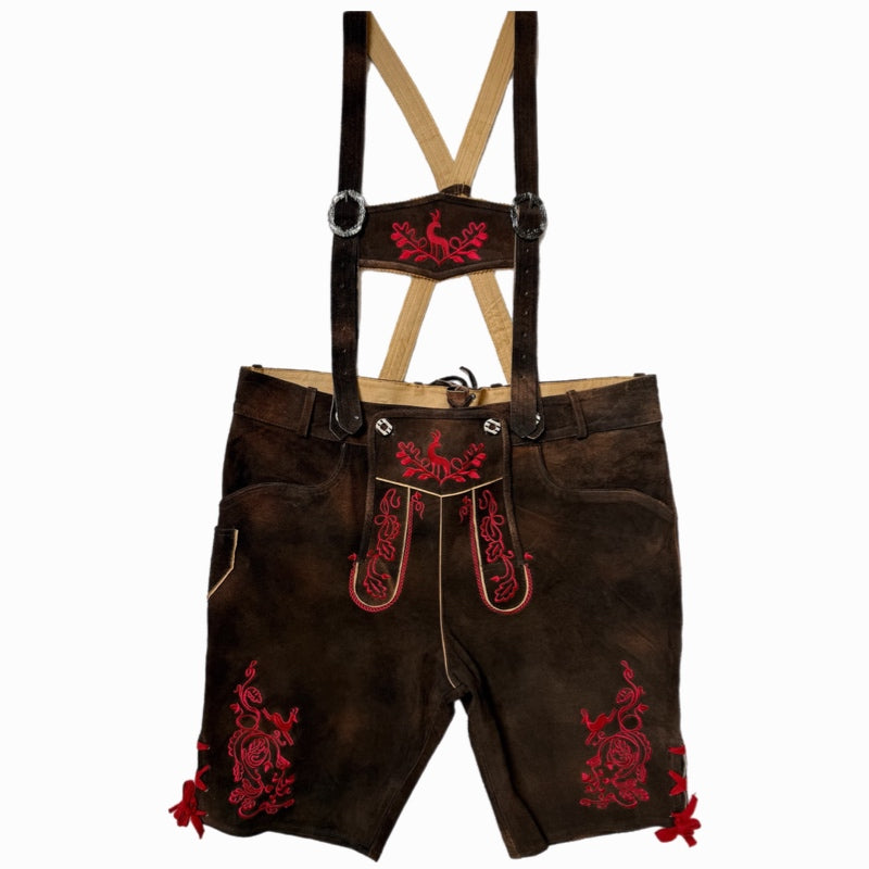 Lederhose Hirsch Royal Rot Mokka