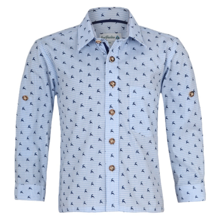 Kinder Trachtenhemd Hirsche hellblau