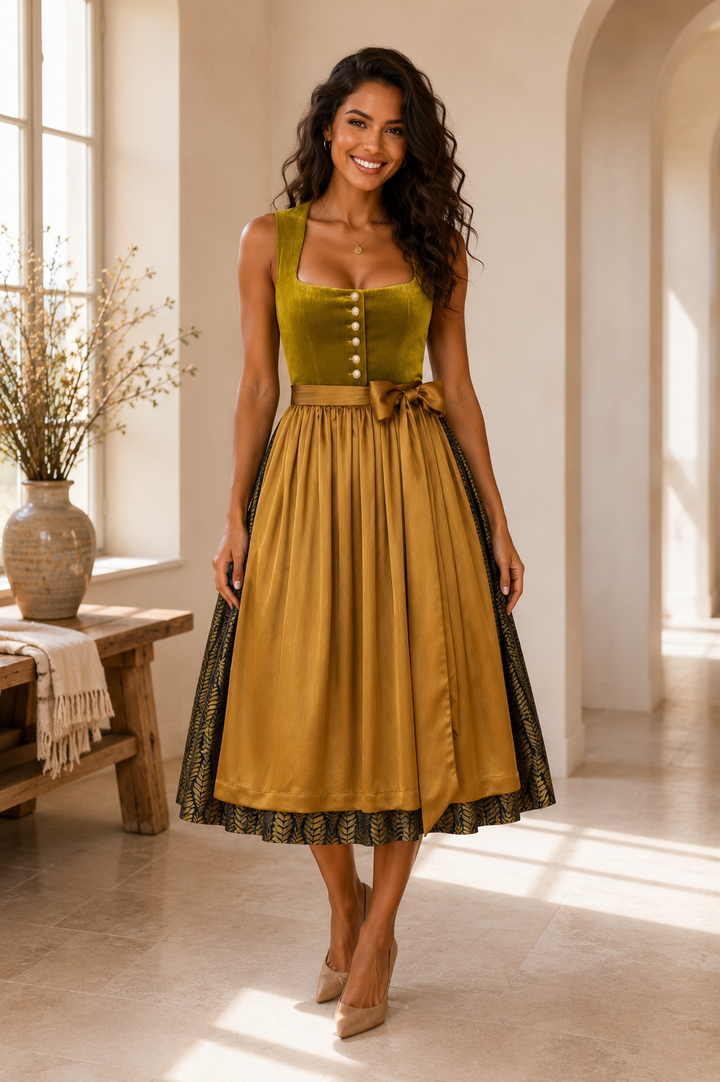 Dirndl Liga Di Bavaria Samt Golden Moos  70cm