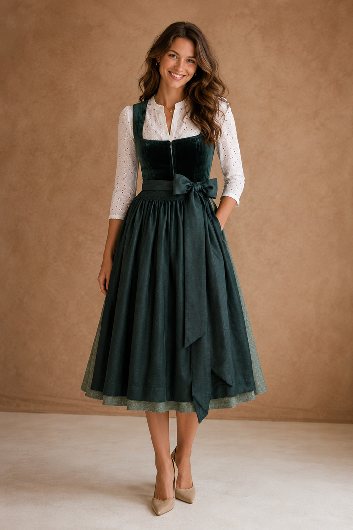 Dirndl Liga Di Bavaria Samt Zypresse Naturgrün 70cm