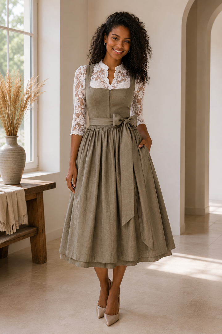 Dirndl Liga Di Bavaria Taupe   Velours Optik 70cm