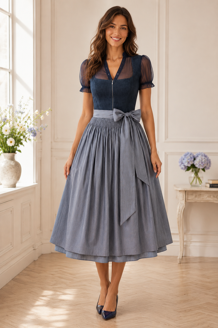 Dirndl Liga Di Bavaria Ozeanblau   Velours Optik 70cm