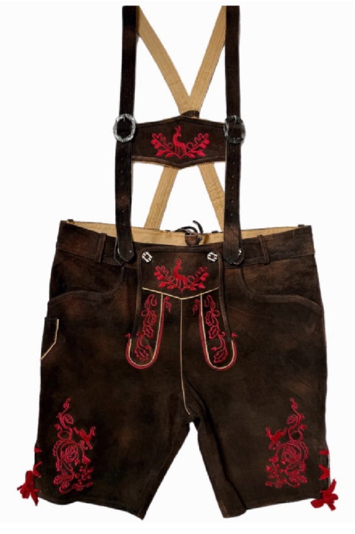 Lederhose Hirsch Royal Rot Mokka