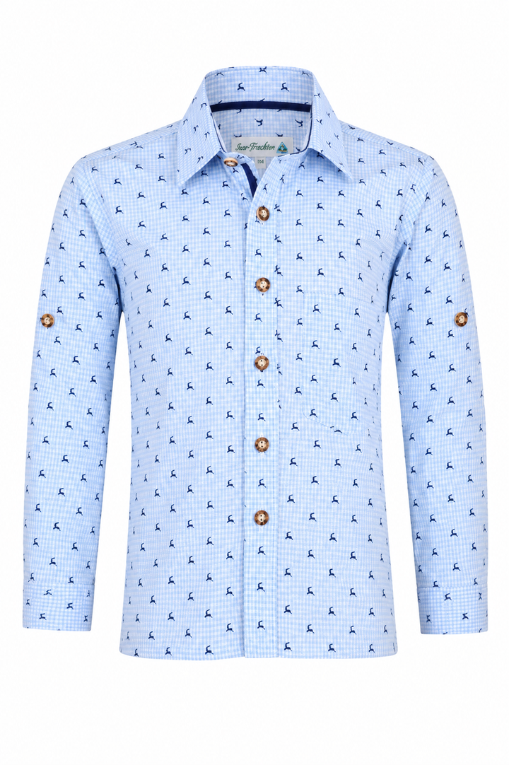 Kinder Trachtenhemd Hirsche hellblau