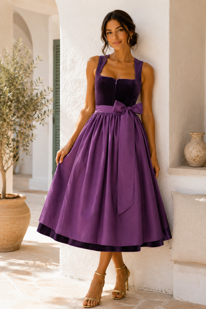 Dirndl Anastasia Samt & Pflaume Leinen – 75 cm | LIGA DI BAVARIA