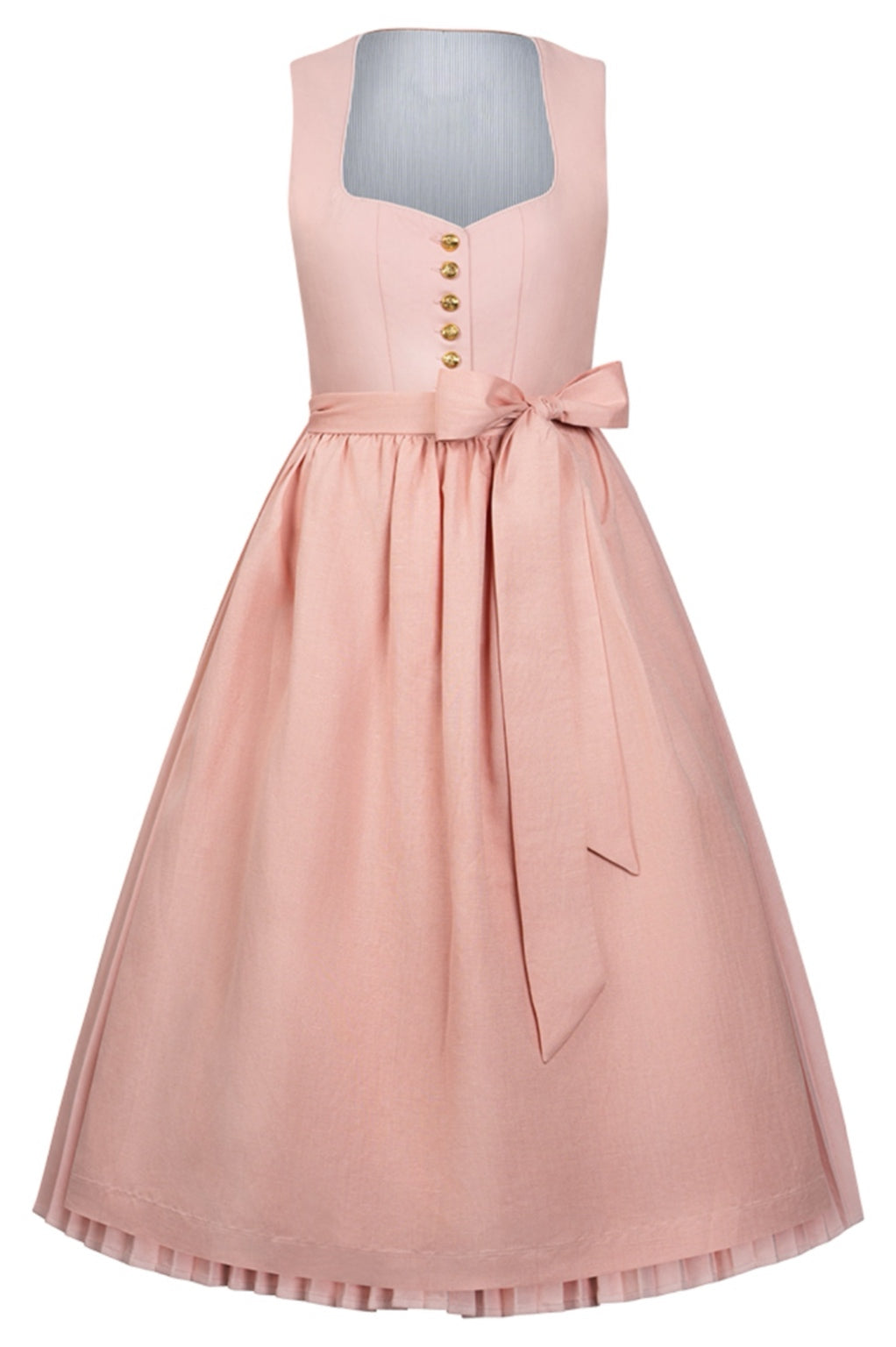 Dirndl Puderrosé Plissee mit TENCEL™-Leinenschürze – 75 cm | LIGA DI BAVARIA