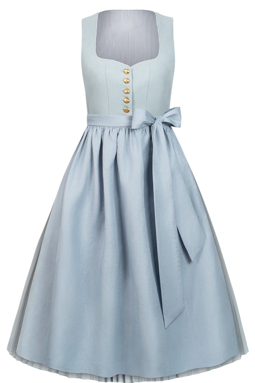 Eisblaues Plissee-Dirndl mit TENCEL™-Leinenschürze – 75 cm | LIGA DI BAVARIA