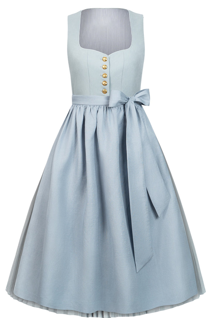 Eisblaues Plissee-Dirndl mit TENCEL™-Leinenschürze – 75 cm | LIGA DI BAVARIA