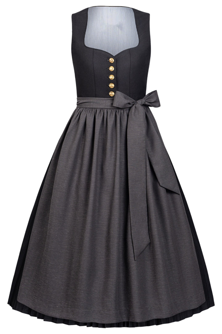 Dirndl Tiefschwarz Plissee mit TENCEL™-Leinenschürze – 75 cm | LIGA DI BAVARIA