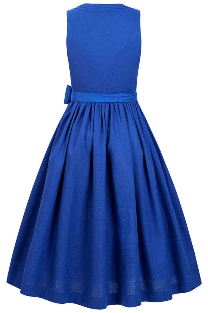 Dirndl Royal Blau Leinen mit Schnursteppung & TENCEL™-Schürze – 75 cm | LIGA DI BAVARIA