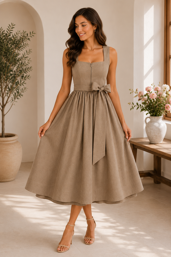 Dirndl Sand mit TENCEL™-Leinenschürze – 75 cm | LIGA DI BAVARIA