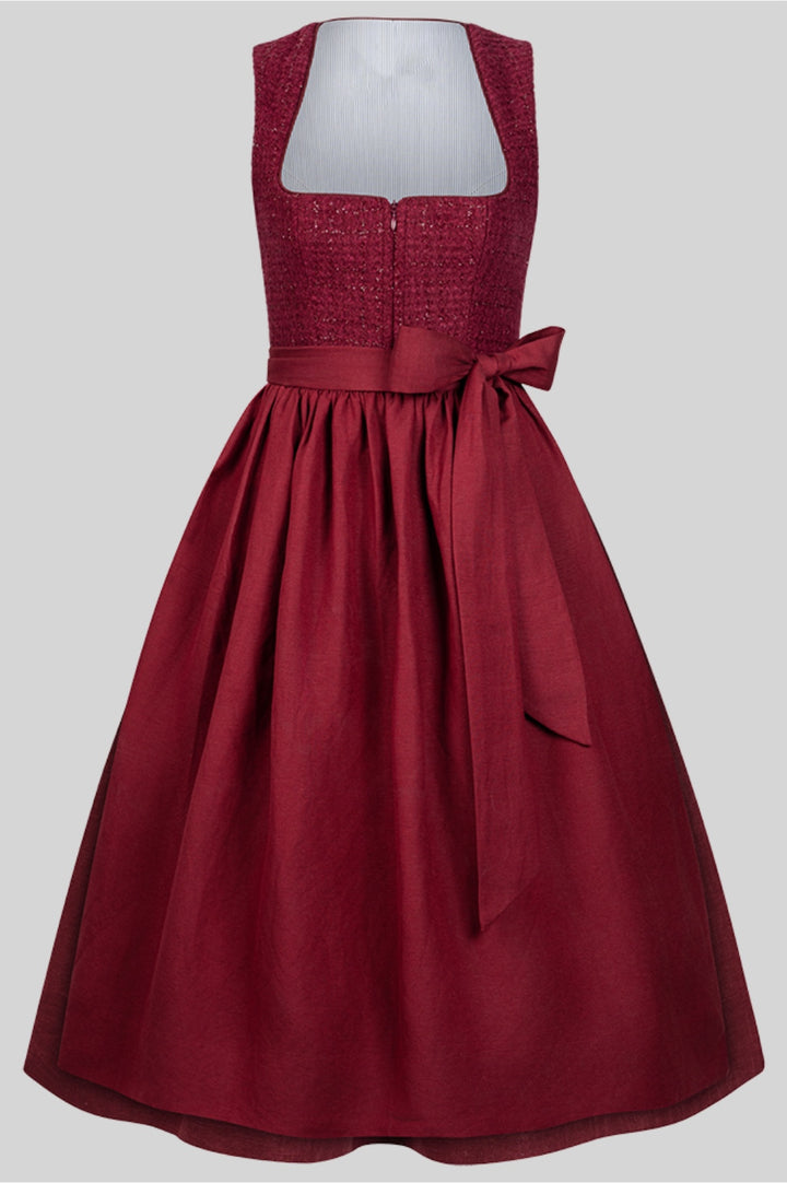 Dirndl Bordeaux Tweed Glitter Rot mit Leinen-Baumwoll-Rock – 75 cm | LIGA DI BAVARIA