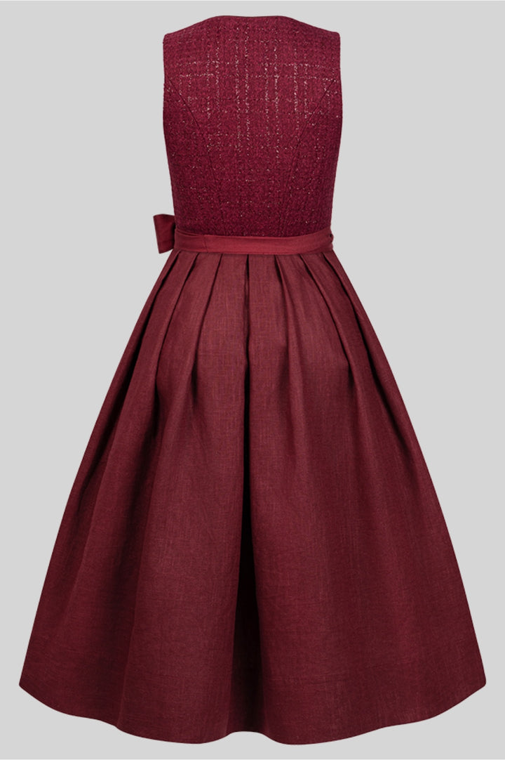 Dirndl Bordeaux Tweed Glitter Rot mit Leinen-Baumwoll-Rock – 75 cm | LIGA DI BAVARIA