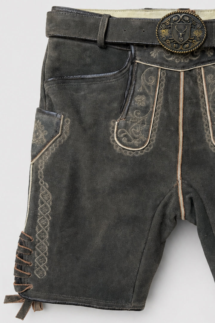 TD09 Lederhose Liga di Bavaria Luxury Collection "Ornament" deep dark brown