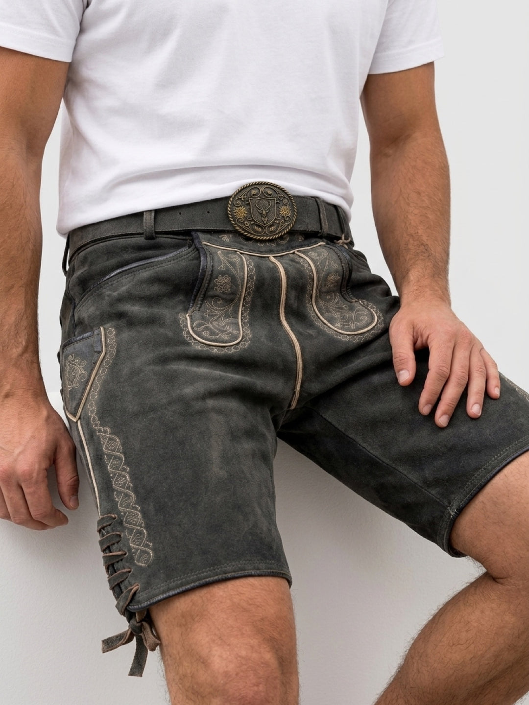 TD09 Lederhose Liga di Bavaria Luxury Collection "Ornament" deep dark brown