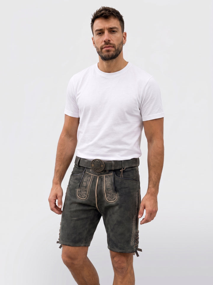 TD09 Lederhose Liga di Bavaria Luxury Collection "Ornament" deep dark brown