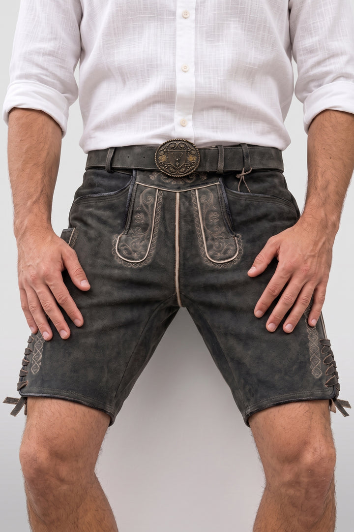 TD09 Lederhose Liga di Bavaria Luxury Collection "Ornament" deep dark brown