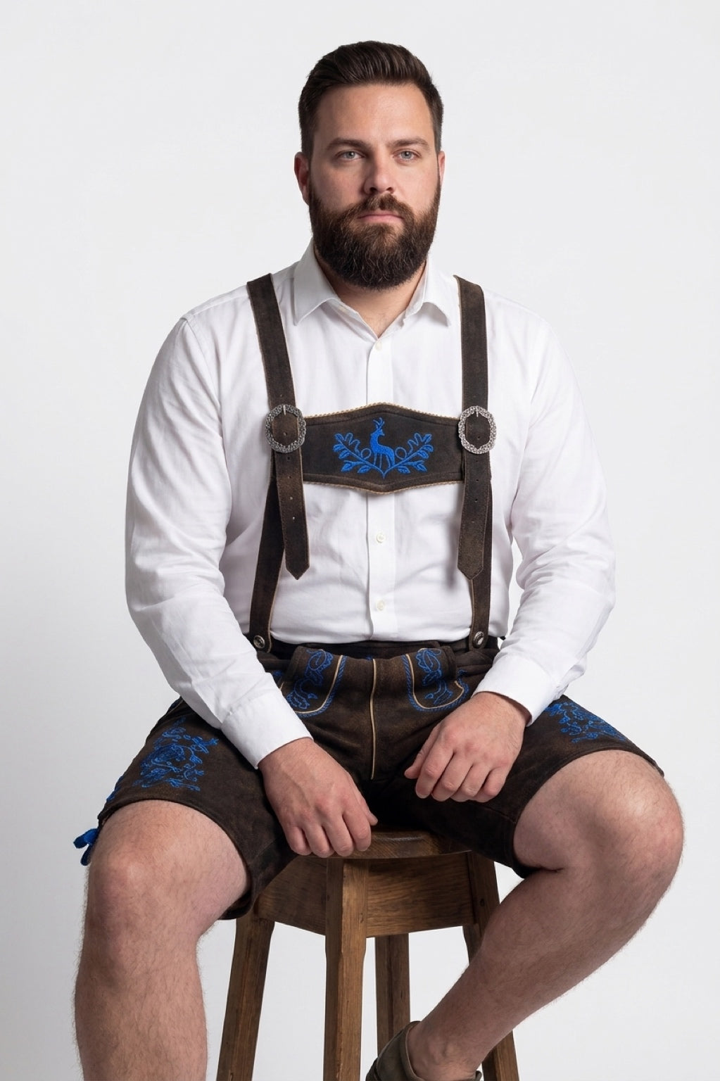 Lederhose Hirsch Royal Blau Mokka