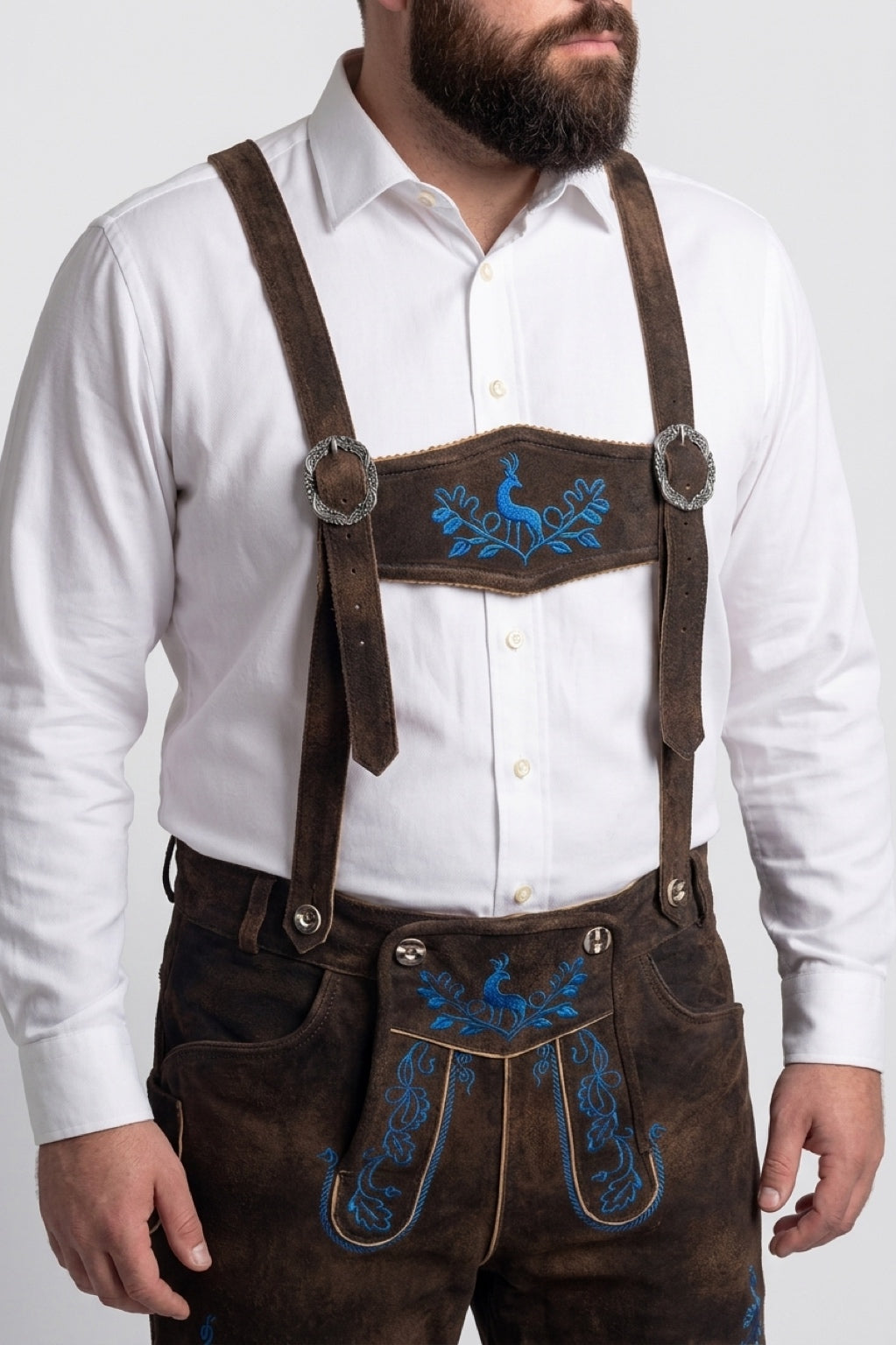 Lederhose Hirsch Royal Blau Mokka