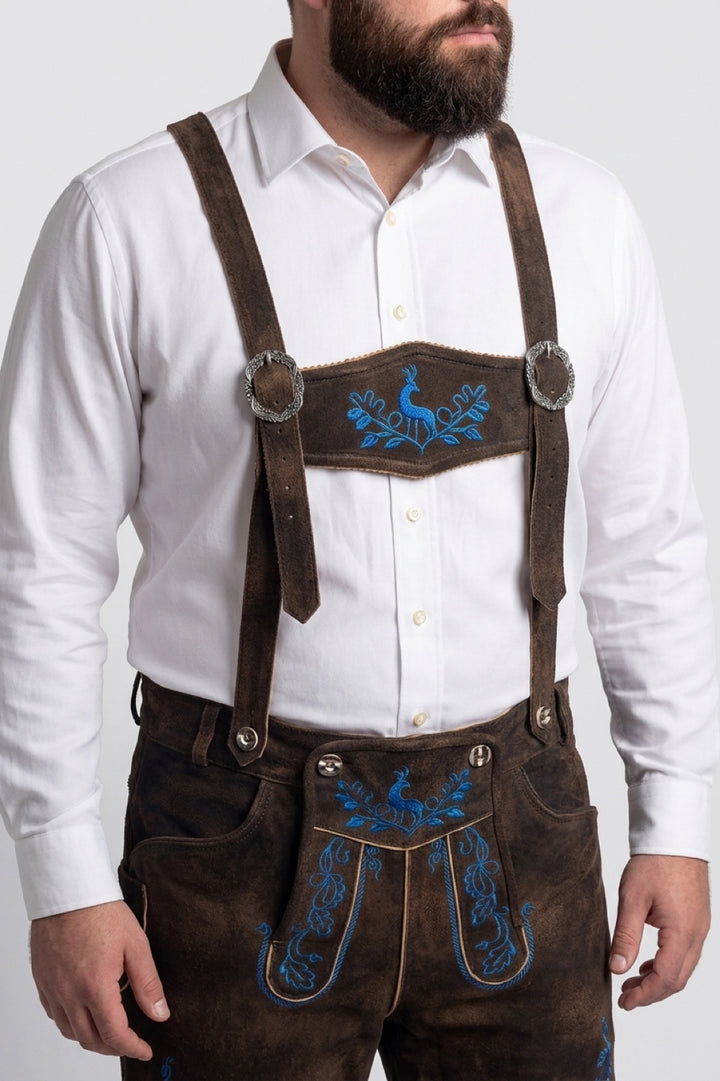 Lederhose Hirsch Royal Blau Mokka