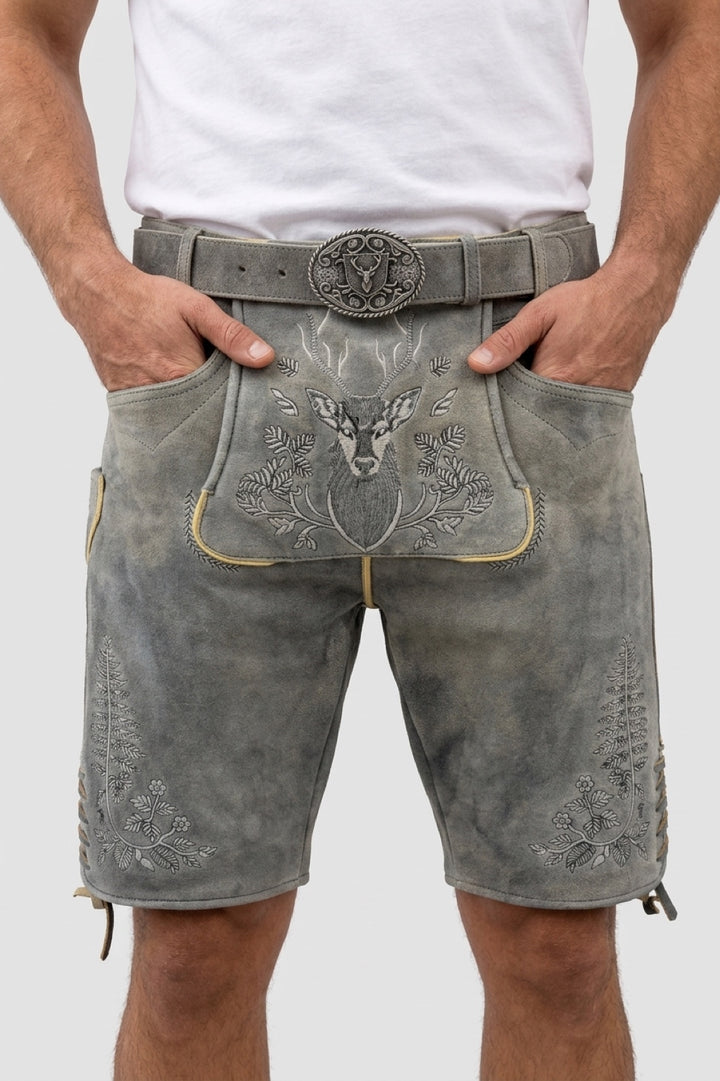 TD06 Lederhose Liga di Bavaria Luxury Collection "Hirschgweih" special grey