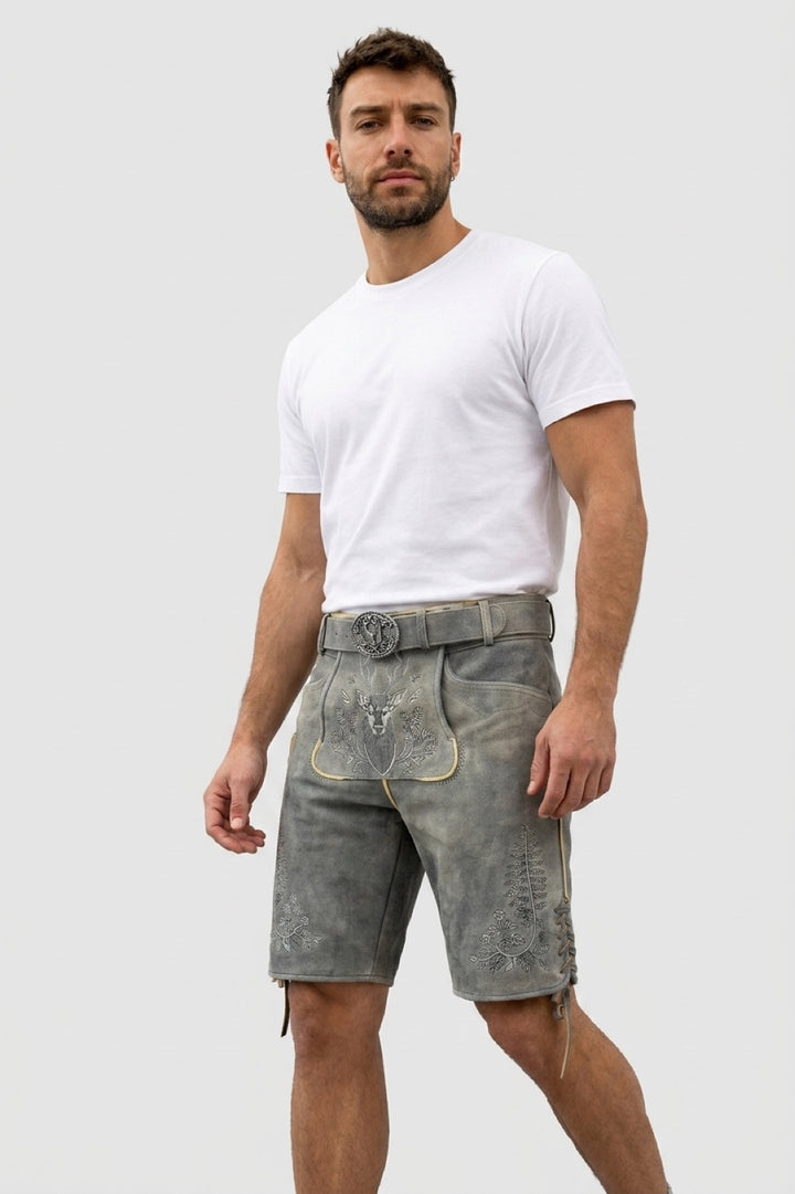 TD06 Lederhose Liga di Bavaria Luxury Collection "Hirschgweih" special grey