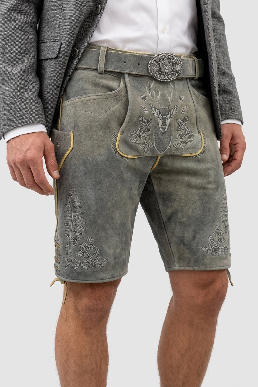 TD06 Lederhose Liga di Bavaria Luxury Collection "Hirschgweih" special grey