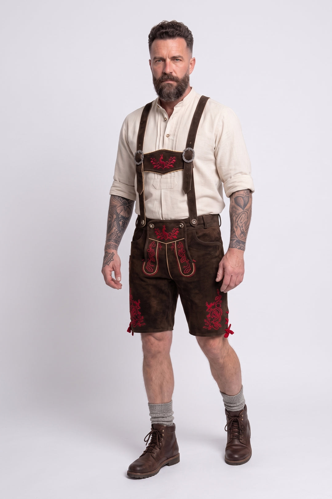 Lederhose Hirsch Royal Rot Mokka