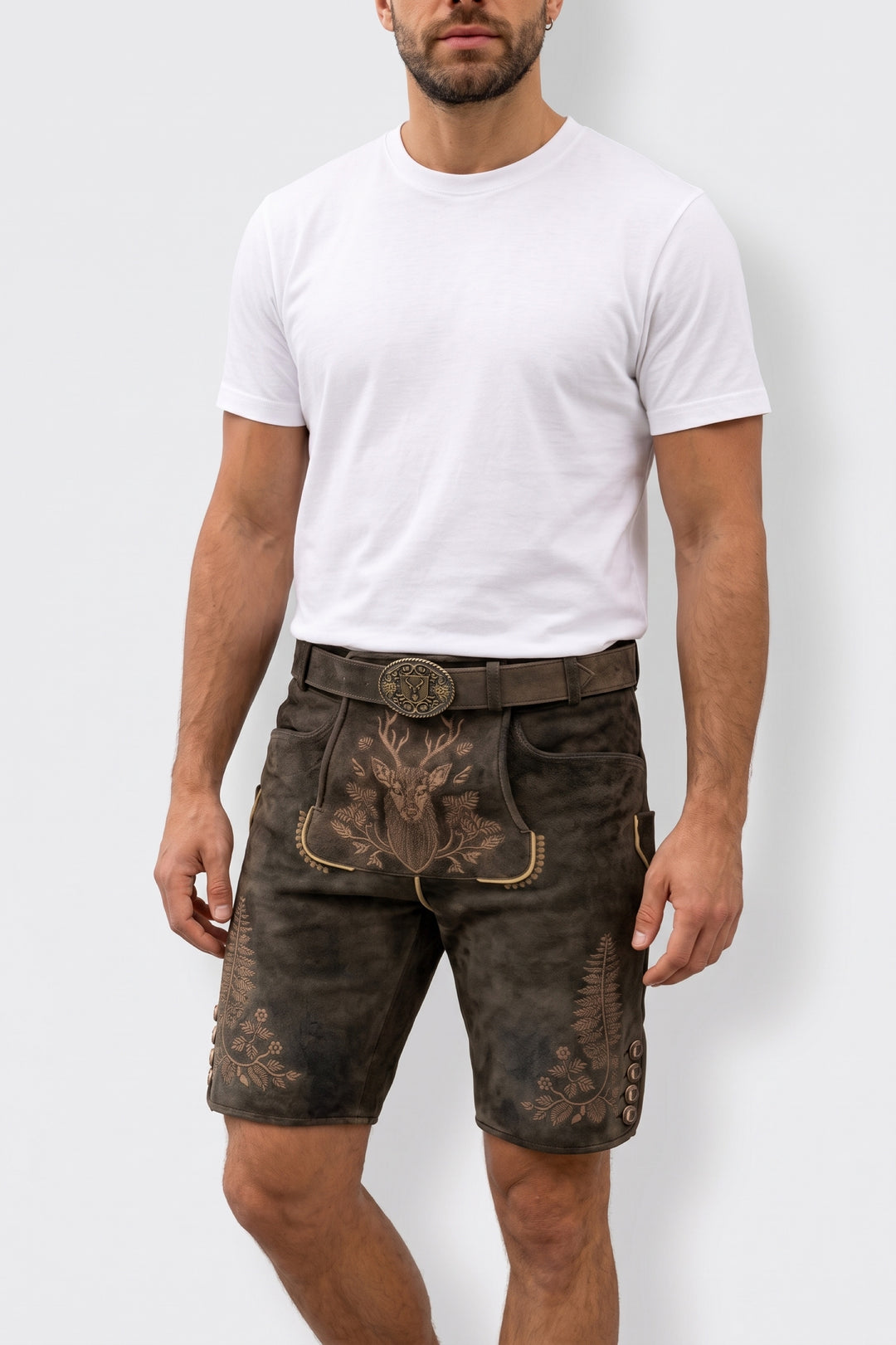 Lederhose Liga di Bavaria Luxury Collection "Hirschgweih" casual braun TD02