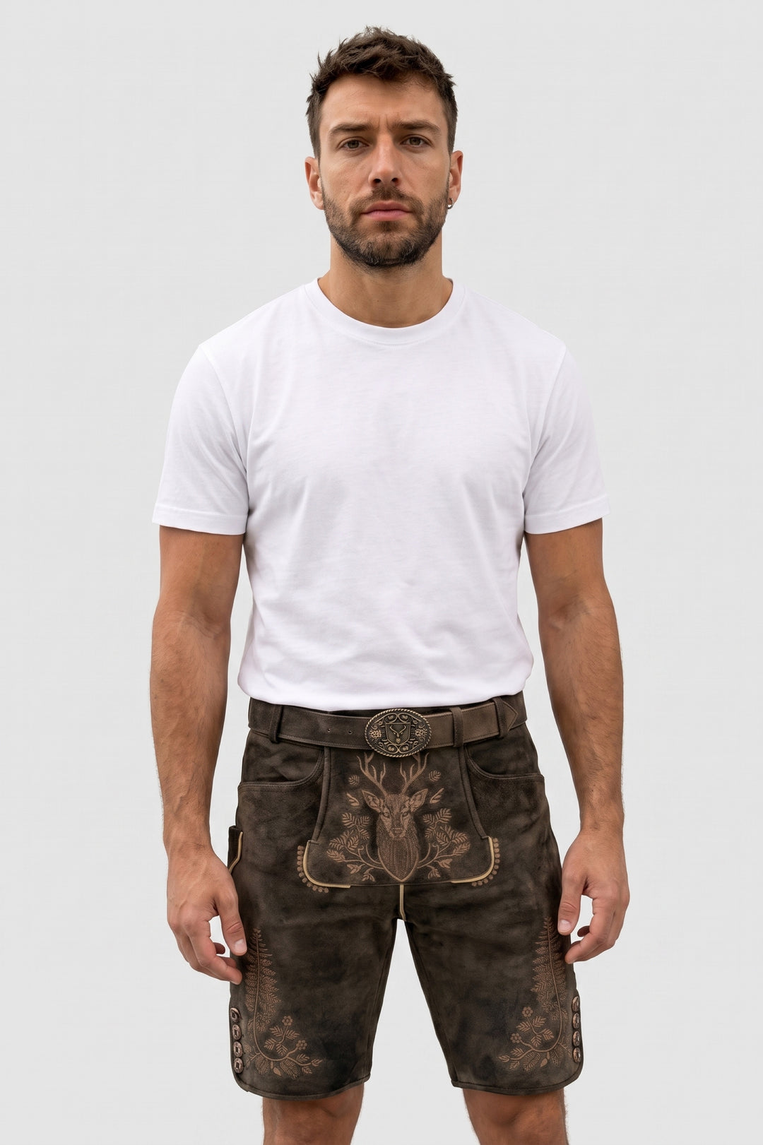 Lederhose Liga di Bavaria Luxury Collection "Hirschgweih" casual braun TD02