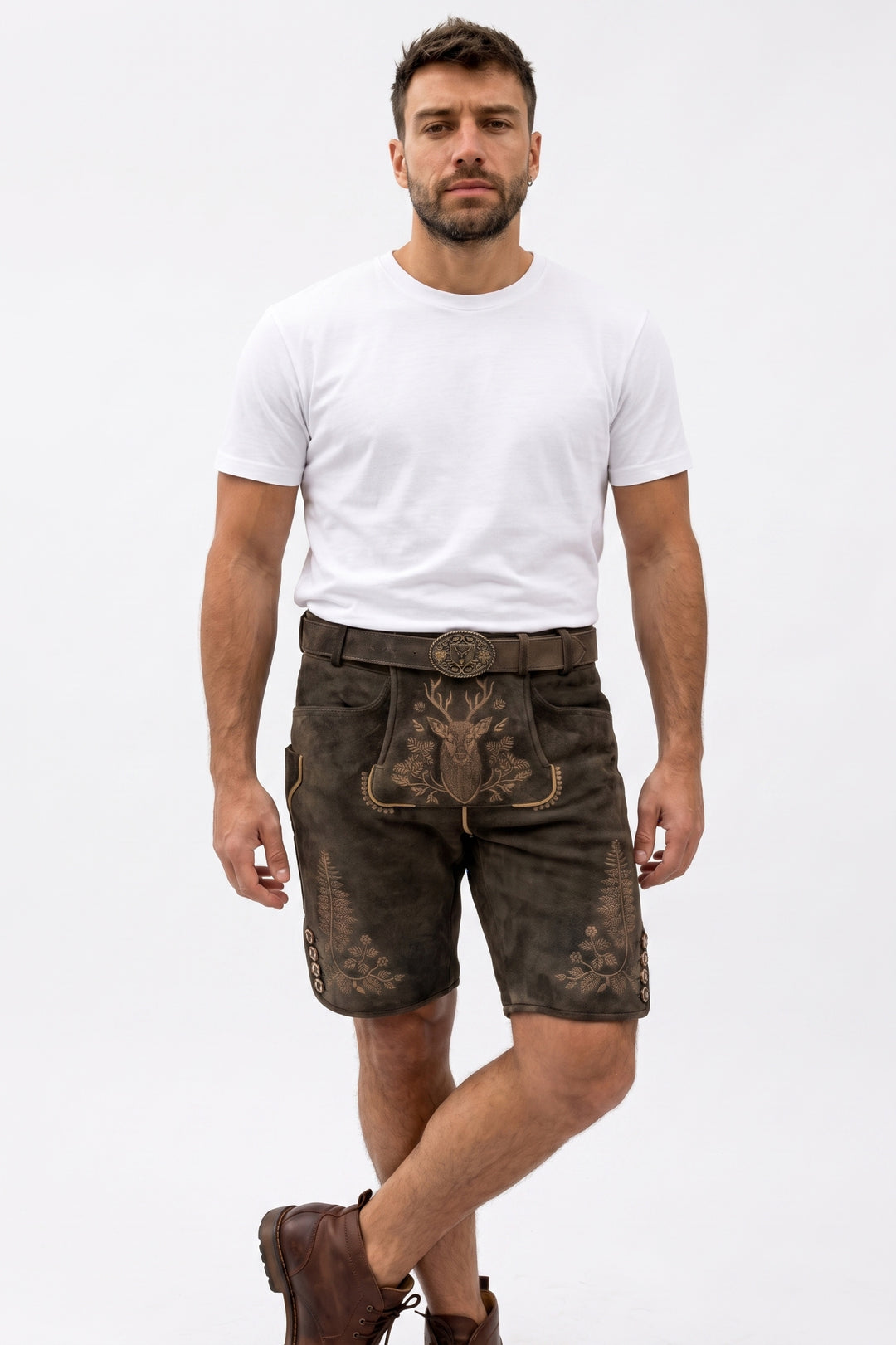 Lederhose Liga di Bavaria Luxury Collection "Hirschgweih" casual braun TD02