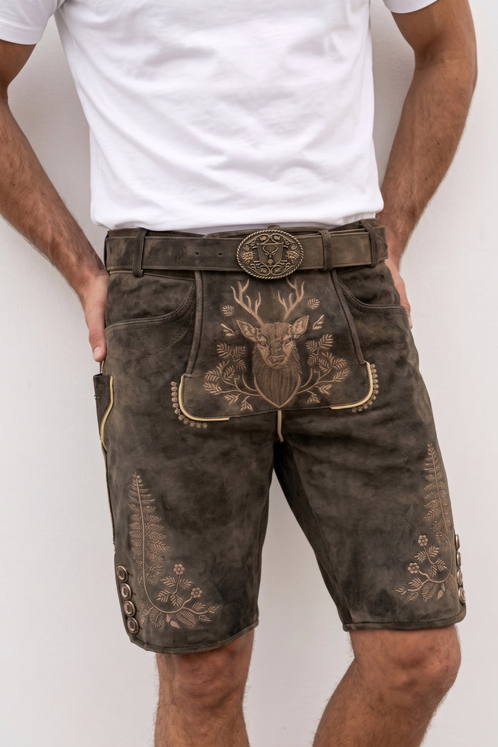 Lederhose Liga di Bavaria Luxury Collection "Hirschgweih" casual braun TD02