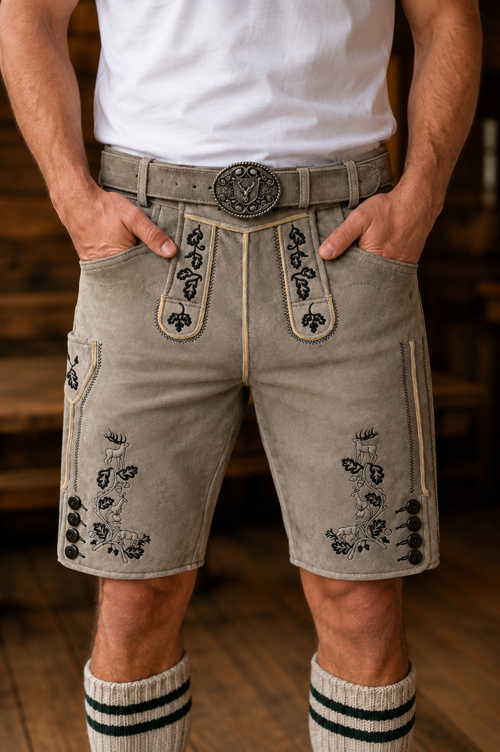 Lederhose Liga di Bavaria Luxury Collection "Gehweida" soft grey TD05