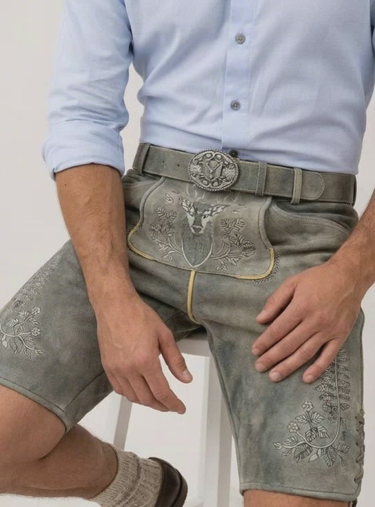 TD06 Lederhose Liga di Bavaria Luxury Collection "Hirschgweih" special grey